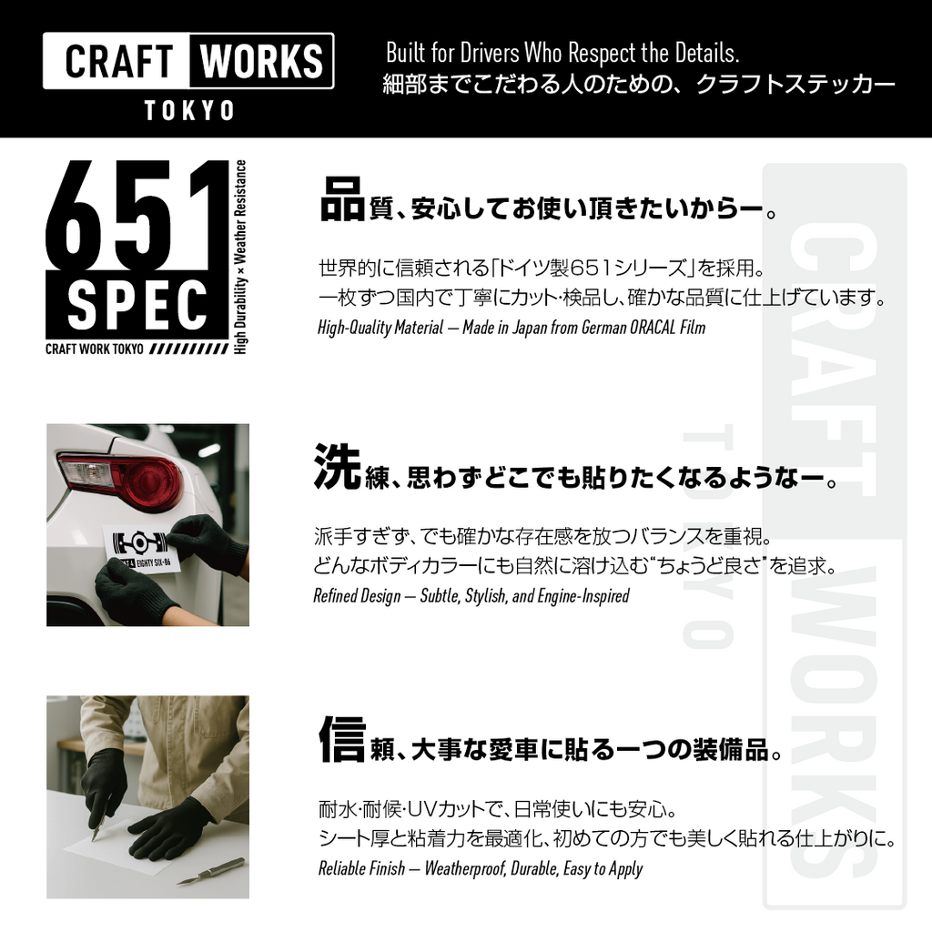 Craft Works Tokyo CWT EXHAUST SERIES – BOXER 4 PURE RESPONSE ステッカー 材質紹介