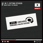 高回転域でのカム切り替え（VTEC）をエンジニアリング視点で描いた、ホンダ車への敬意を込めたデカール。